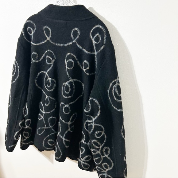 Vintage Carole Little Boiled Wool Cardigan Jacket Black- Yellow Blue White Swirl - Picture 8 of 16